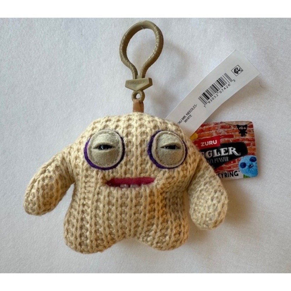 Mini Fuggler‎ Plush Clip-On Keyring Mr. Needles White Ugly Silly Keychain Gift